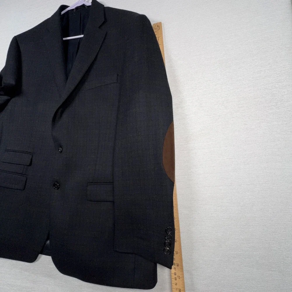 Lauren Ralph Lauren Plaid Wool Elbow Patch Blazer Mens Size 44R Navy Black